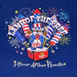 Buc-ee's 4th of July Land of the Free Beaver T-Shirt Navy Blue Adult Size XL